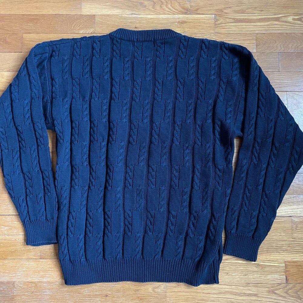 Vtg Chaps Ralph Lauren Sweater Mens L Blue Cable Knit Embroidered Crest Logo - Picture 4 of 11